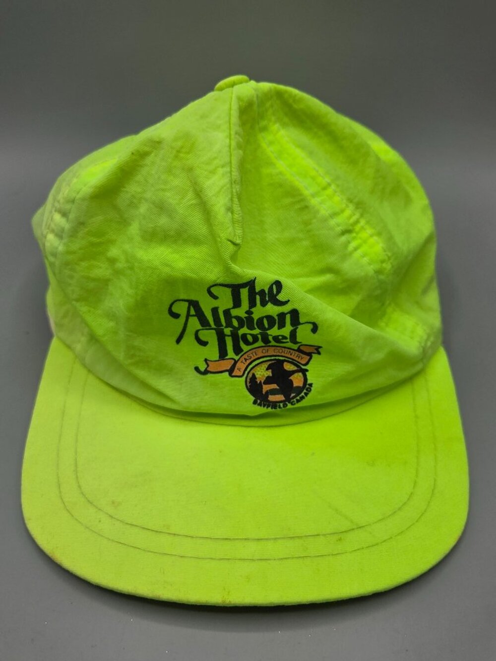 Vintage Neon Green Cap Hat Albion Hotel Bayfield Canada